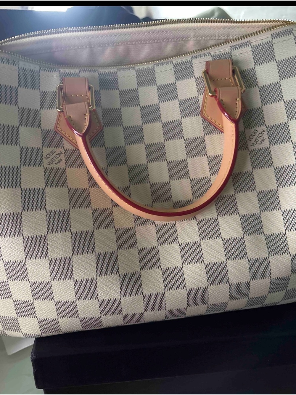 LV Damier Azur Canvas Satchel with Natural Vachetta Handles